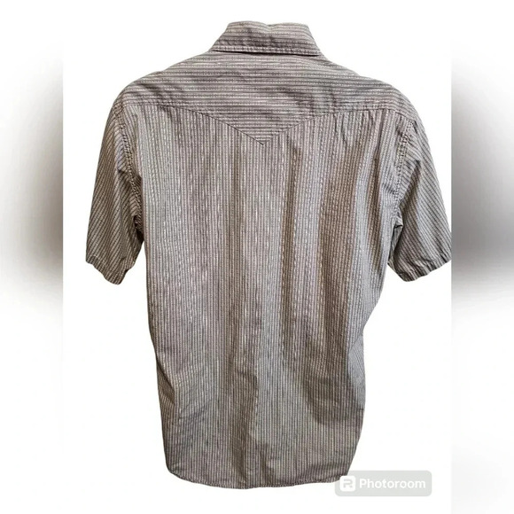 VTG Structure Mens M Brown Western Snap Shirt Diamond Stripe Short Sleeve - Picture 4 of 7